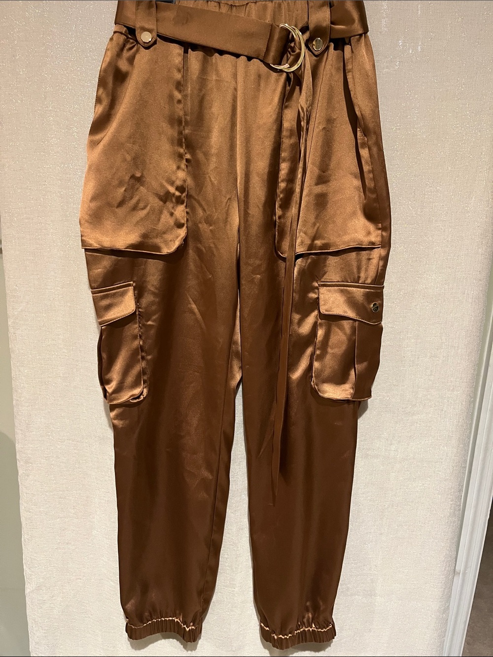 INC International Concepts Satin Jogger Pants in Copper Brown